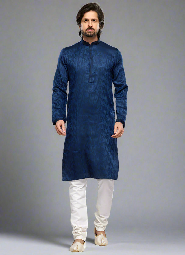 Art Silk Men's Kurta Pajama | Party Wear Thread Work Ethnic Set