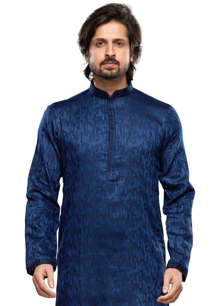Art Silk Men's Kurta Pajama | Party Wear Thread Work Ethnic Set