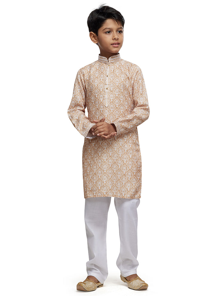 Traditional Cotton Kids Kurta Pajama | Readymade Ethnic Wear with Thread Work