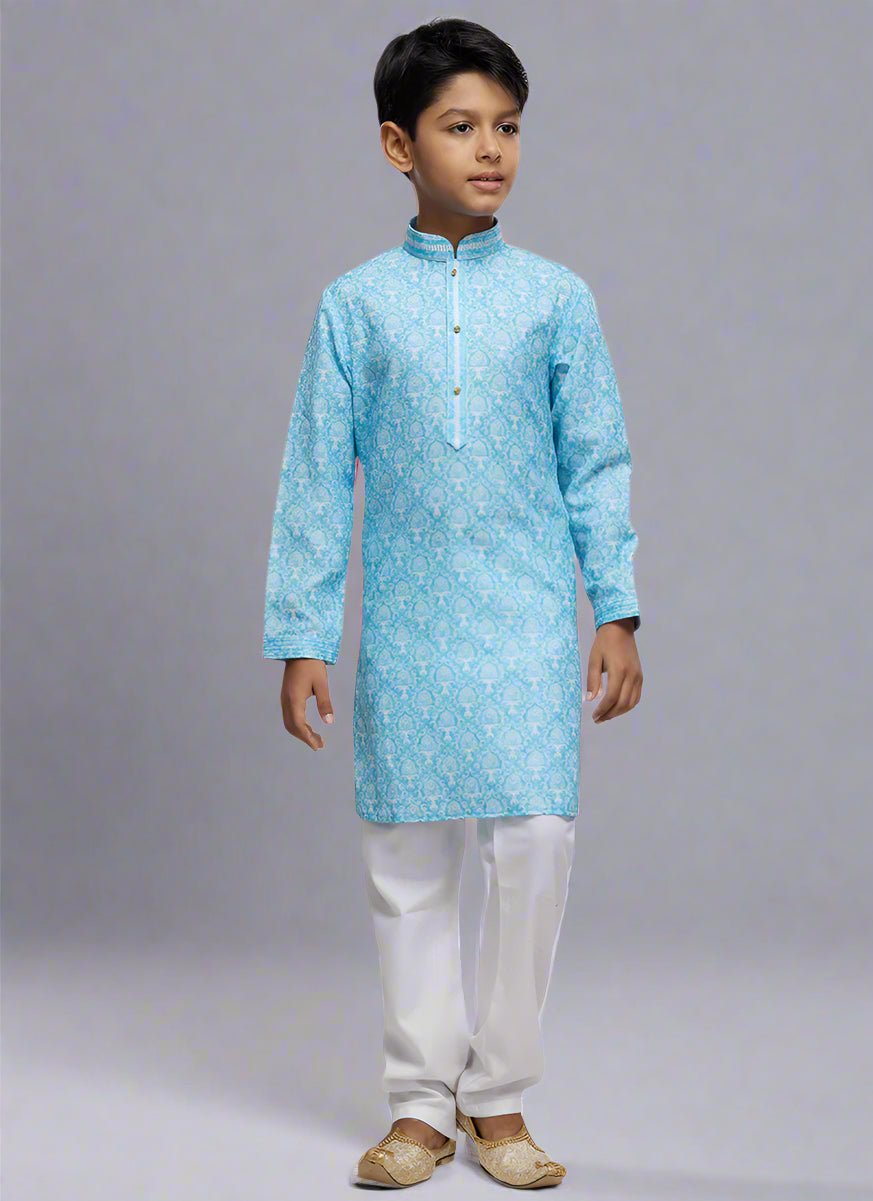 Traditional Cotton Kids Kurta Pajama | Readymade Ethnic Wear with Thread Work