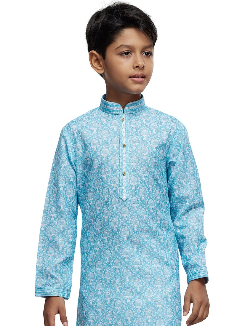 Traditional Cotton Kids Kurta Pajama | Readymade Ethnic Wear with Thread Work