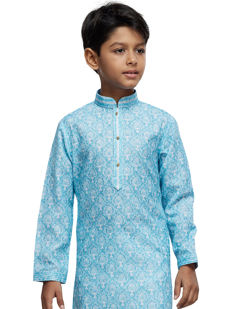 Traditional Cotton Kids Kurta Pajama | Readymade Ethnic Wear with Thread Work