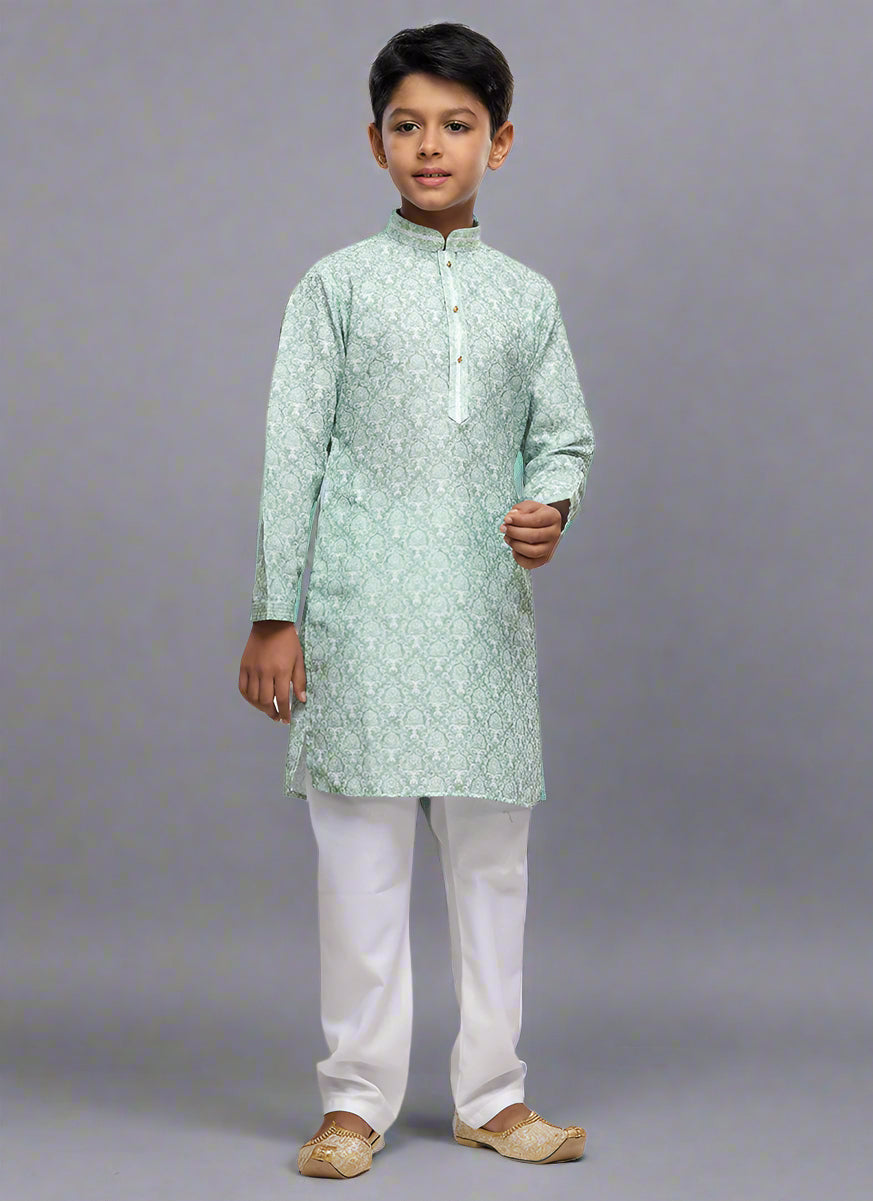 Traditional Cotton Kids Kurta Pajama | Readymade Ethnic Wear with Thread Work
