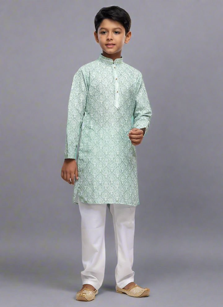Traditional Cotton Kids Kurta Pajama | Readymade Ethnic Wear with Thread Work