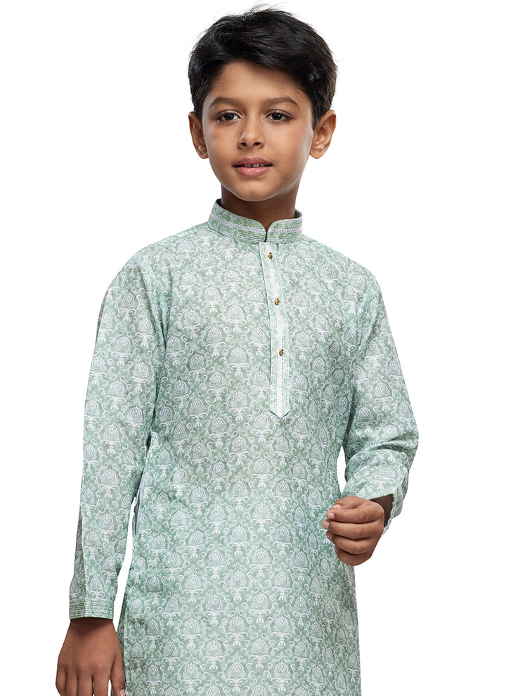 Traditional Cotton Kids Kurta Pajama | Readymade Ethnic Wear with Thread Work