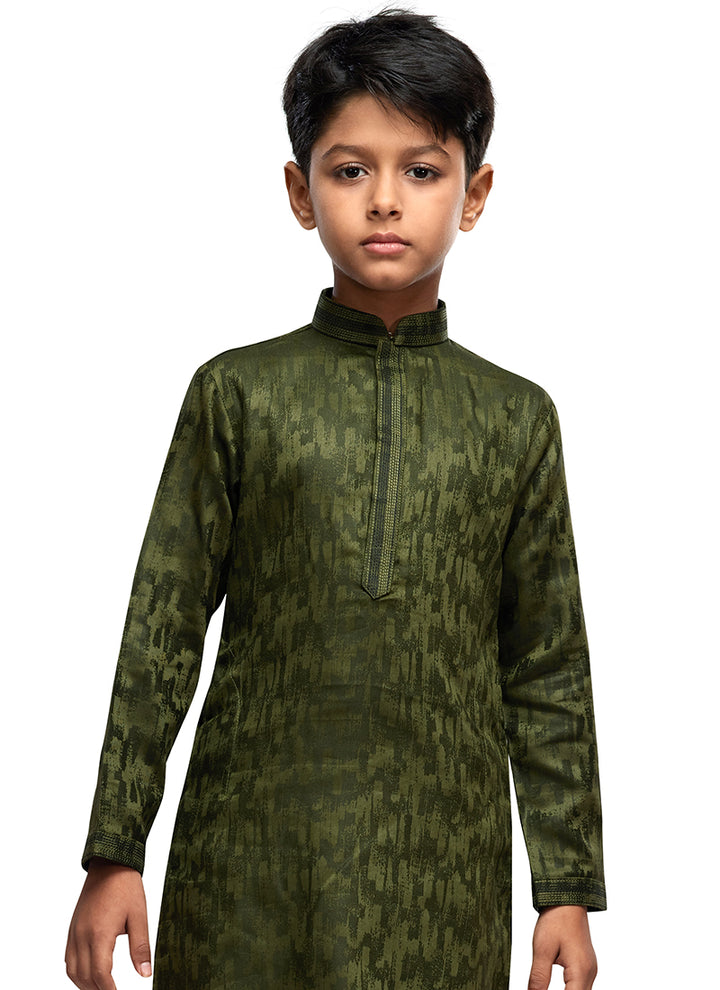 Art Silk Kids Kurta Pajama | Party Wear Thread Work Readymade Outfit