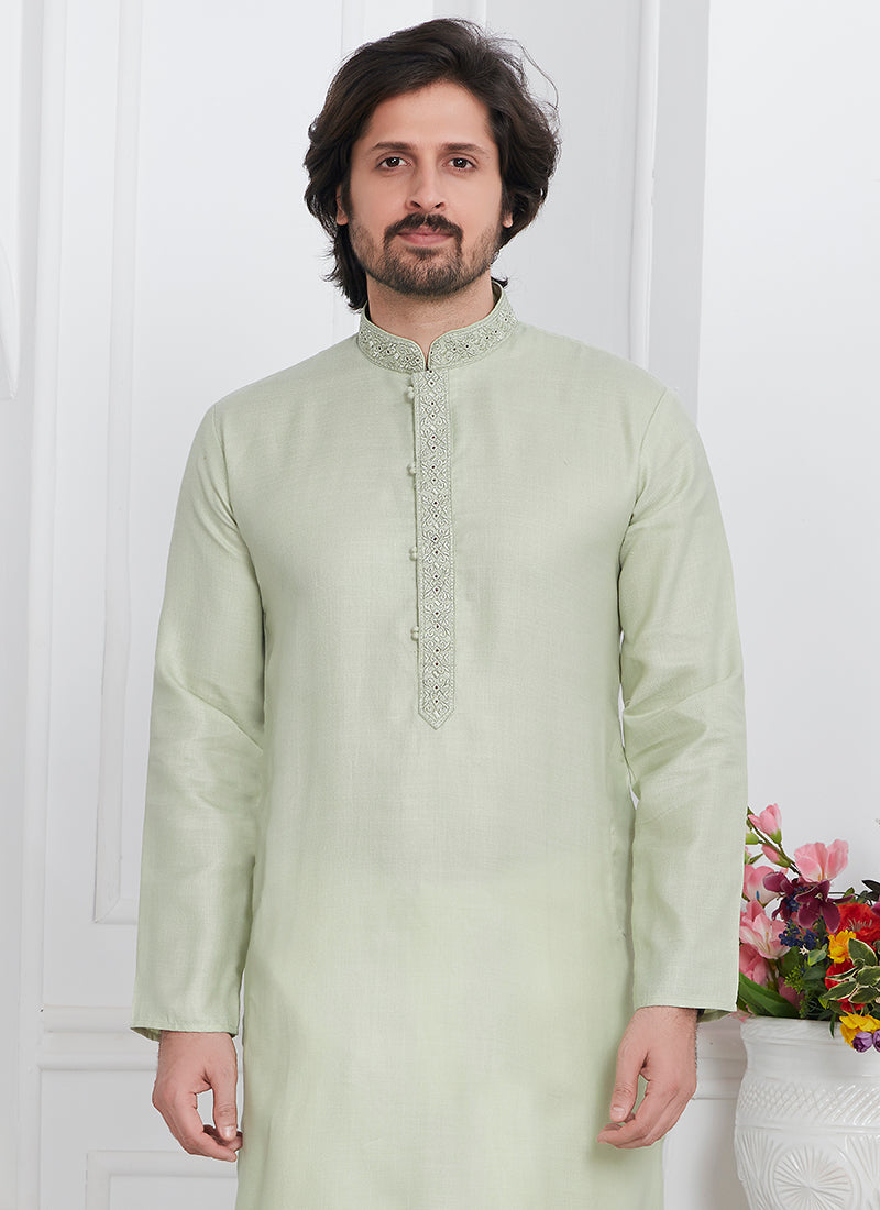 Traditional Wear Kurta Pajama | Linen Cotton Stylish Thread Work Pattern