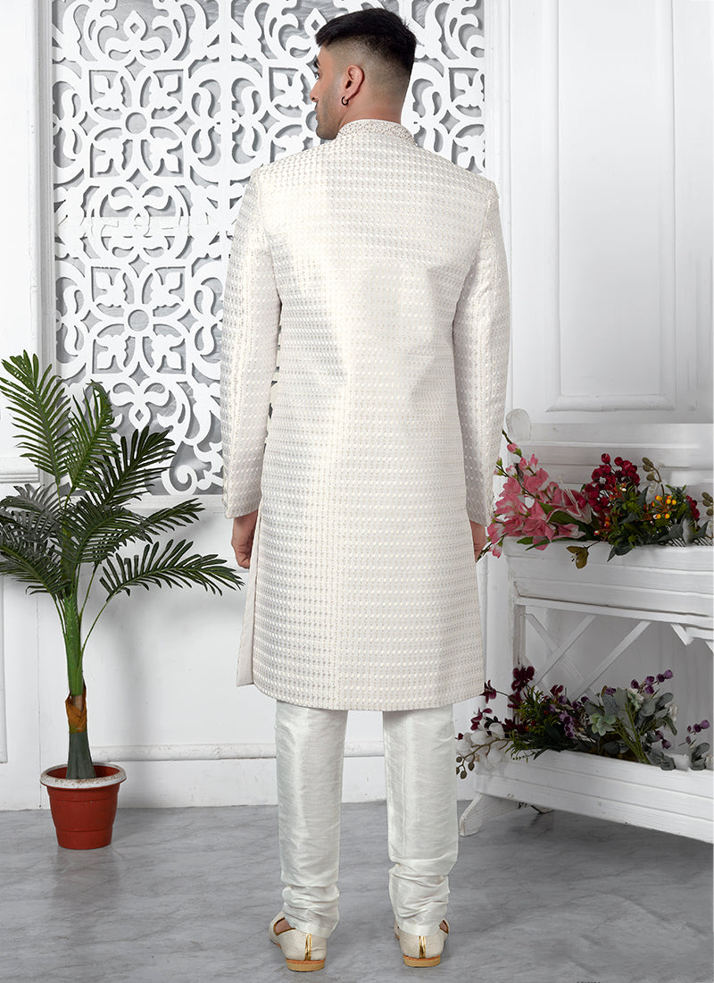 Traditional Cream Sherwani for Men Art Silk | Wedding & Festive Attire