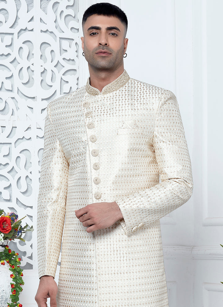 Traditional Cream Sherwani for Men Art Silk | Wedding & Festive Attire