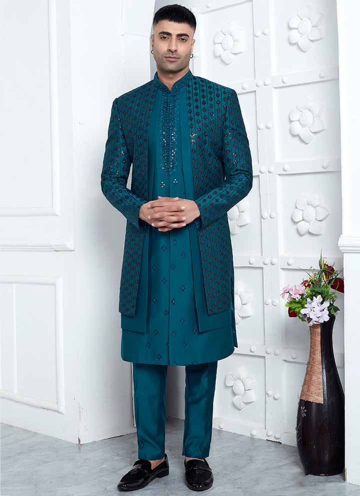 Stylish Art Silk Sherwani | Western-Inspired Men's Sherwani for USA
