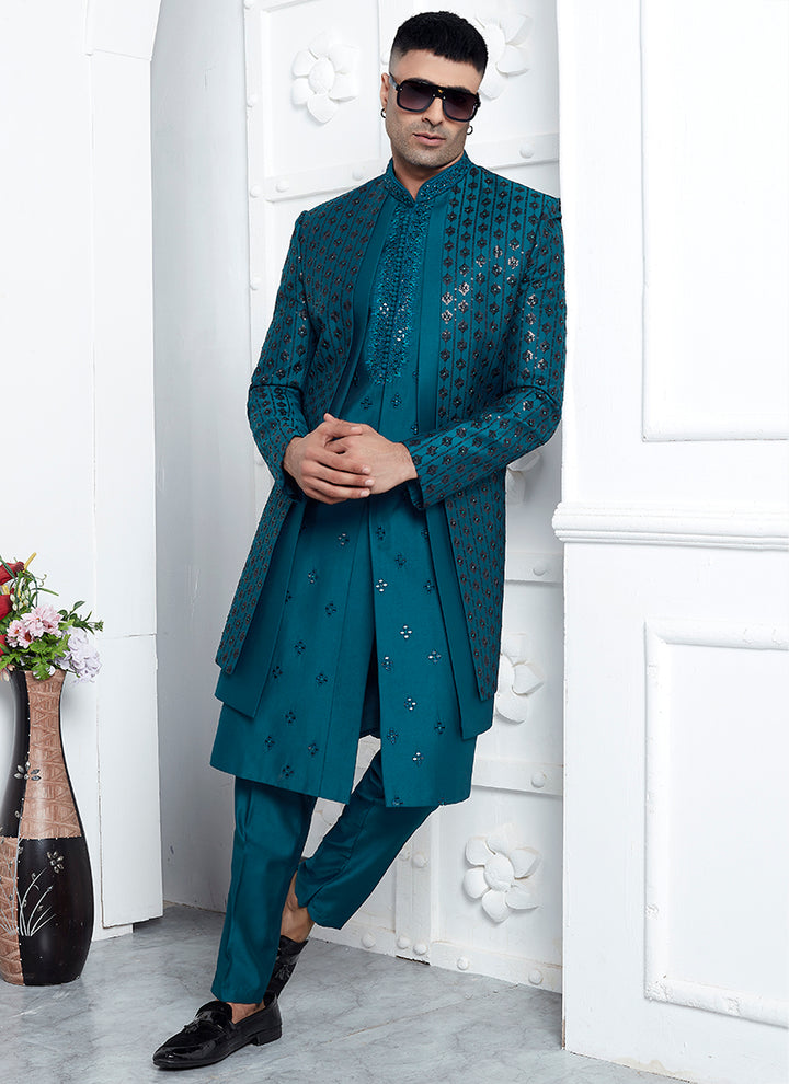 Stylish Art Silk Sherwani | Western-Inspired Men's Sherwani for USA