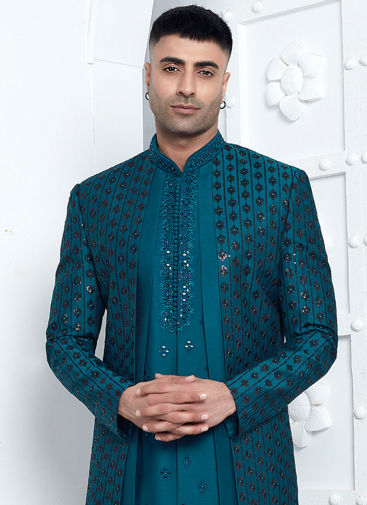 Stylish Art Silk Sherwani | Western-Inspired Men's Sherwani for USA