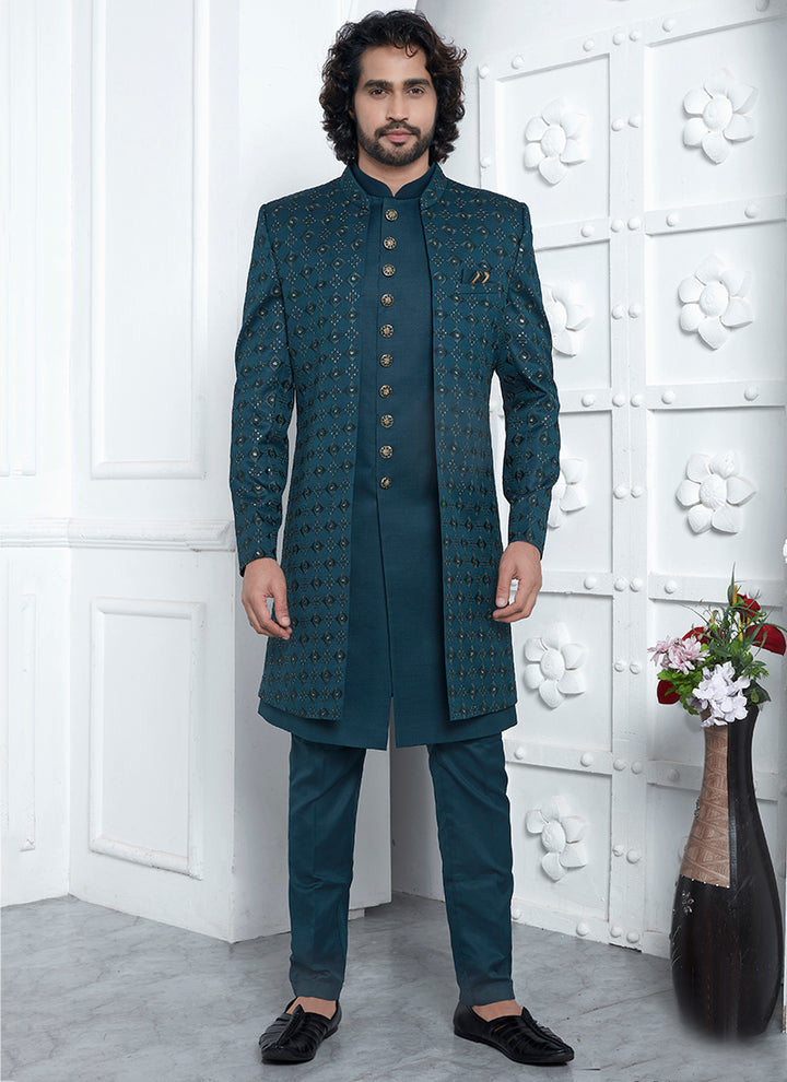 Teal Green Sherwani | Stylish Ethnic Wear for Grooms & Gents