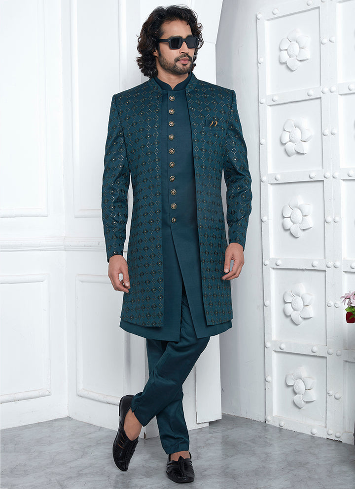 Teal Green Sherwani | Stylish Ethnic Wear for Grooms & Gents