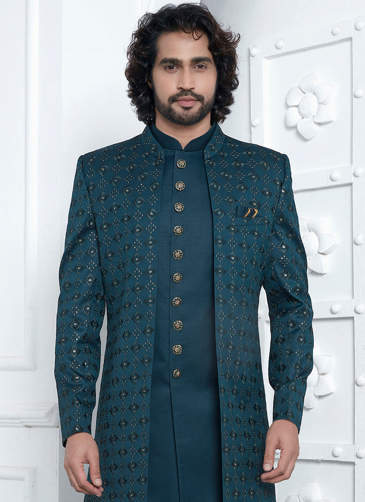 Teal Green Sherwani | Stylish Ethnic Wear for Grooms & Gents