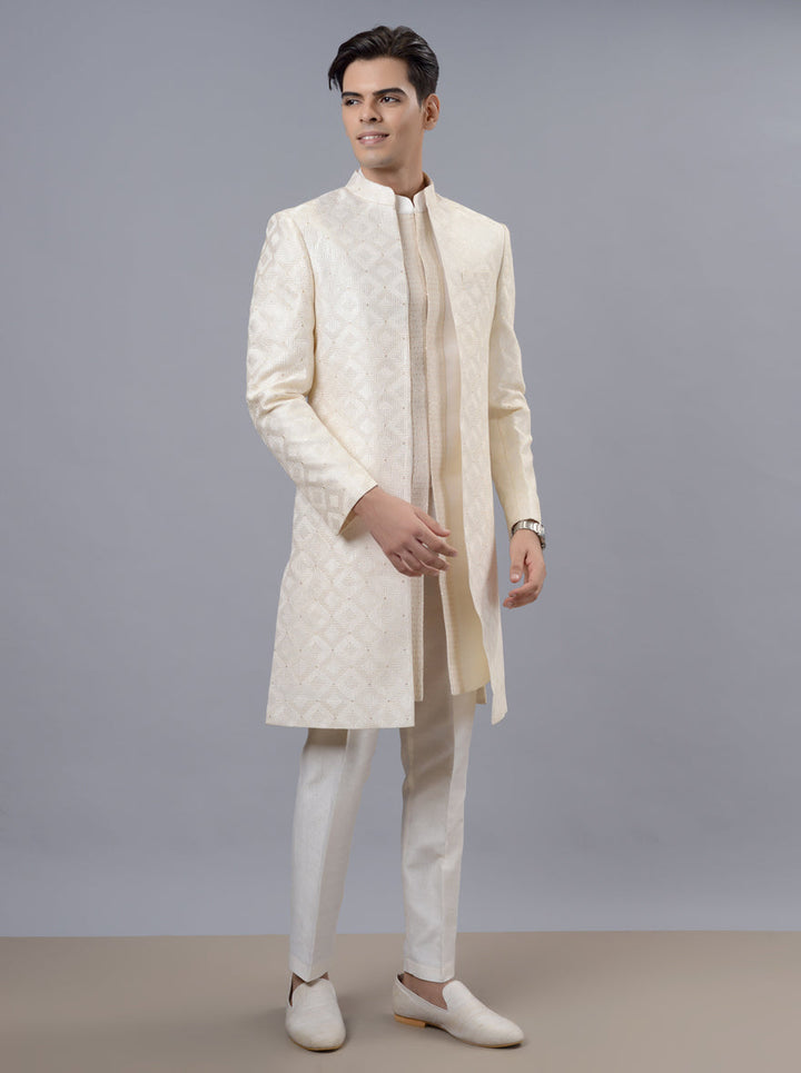 Men’s traditional cream Indowestern, ideal for festive gatherings