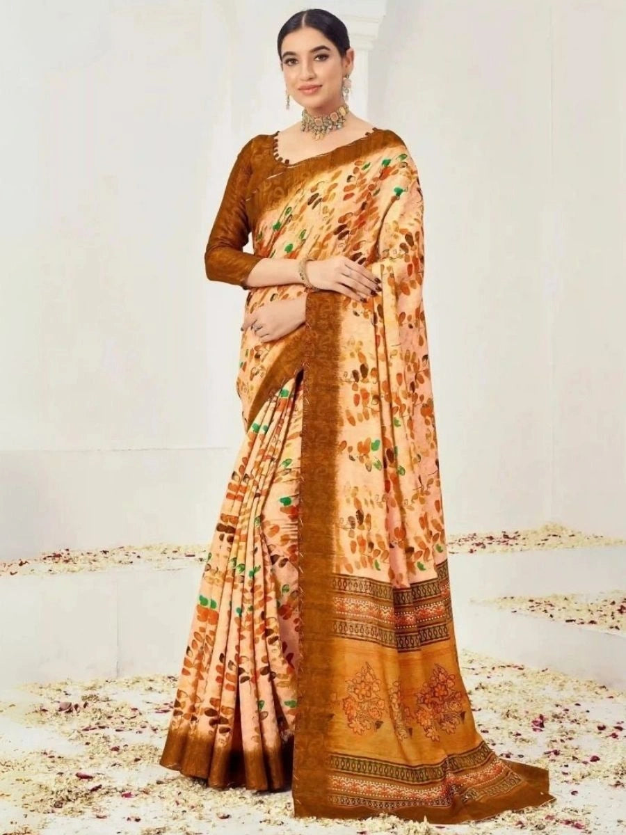Peach Silk Viscose Jacquard Zari Saree Timeless Traditional Elegance
