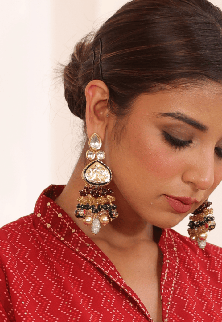 Kundan long earrings | with stone beading Signature Design