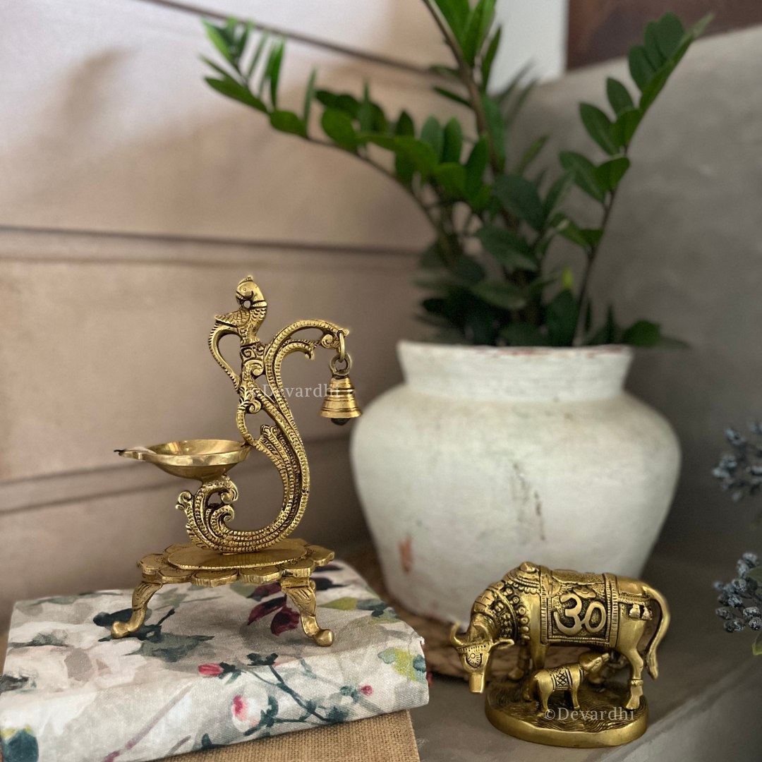 Shubh Dipak | Ethnic Handcrafted Peacock Design Pooja Oil Lamp
