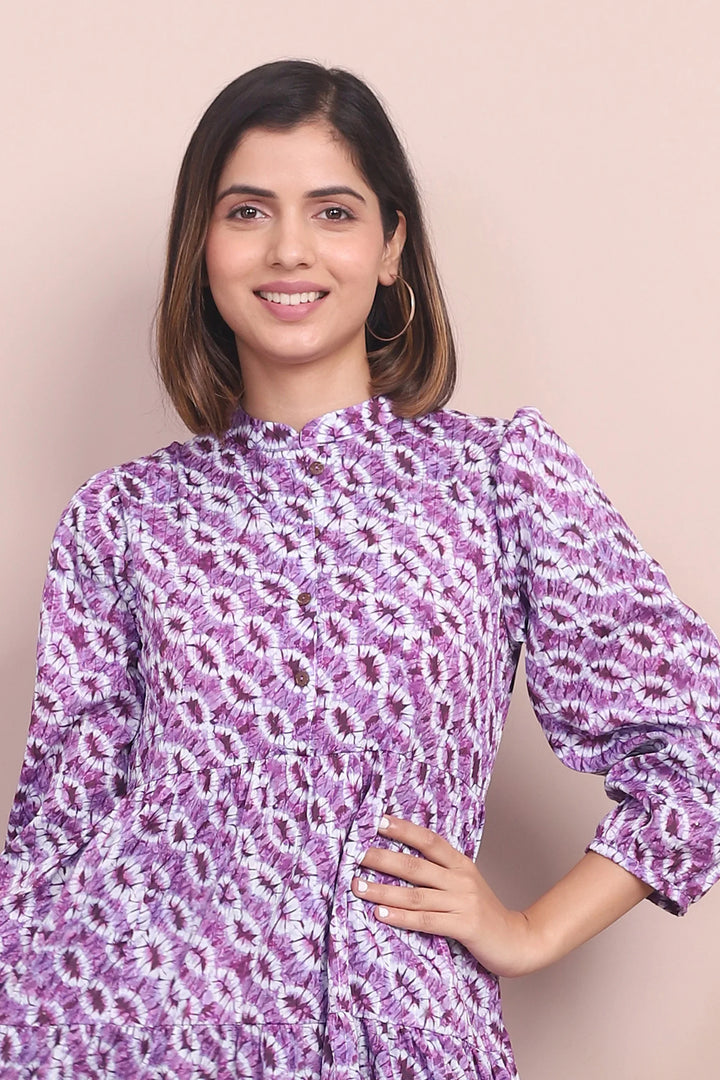 Twin Style Statements: Purple Cotton Collar Dresses for Mom and Daughter