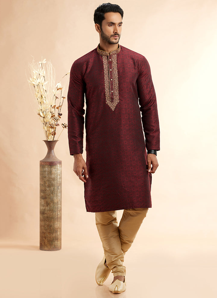Jacquard Art Silk Kurta Pajama | Elegant Machine Work for Festivals & Weddings