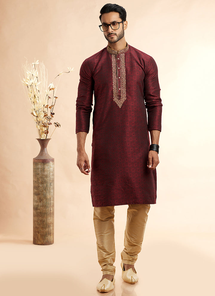 Jacquard Art Silk Kurta Pajama | Elegant Machine Work for Festivals & Weddings