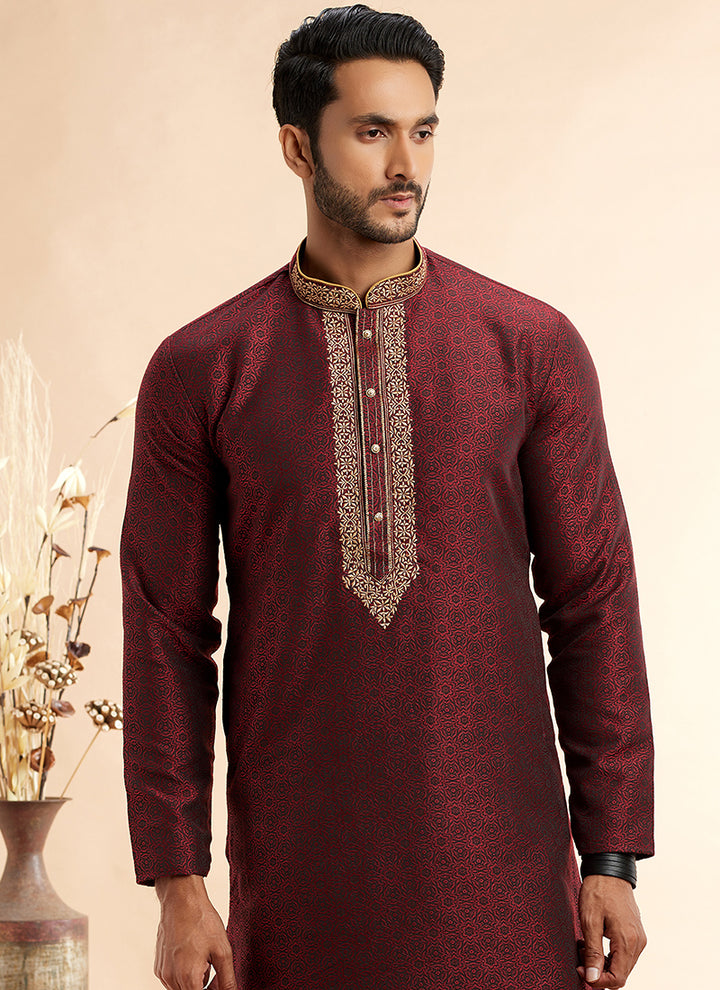 Jacquard Art Silk Kurta Pajama | Elegant Machine Work for Festivals & Weddings