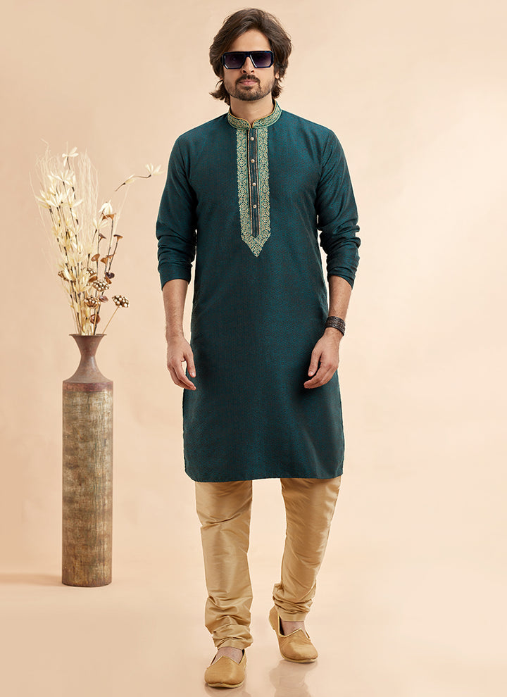Jacquard Art Silk Kurta Pajama | Elegant Machine Work for Festivals & Weddings