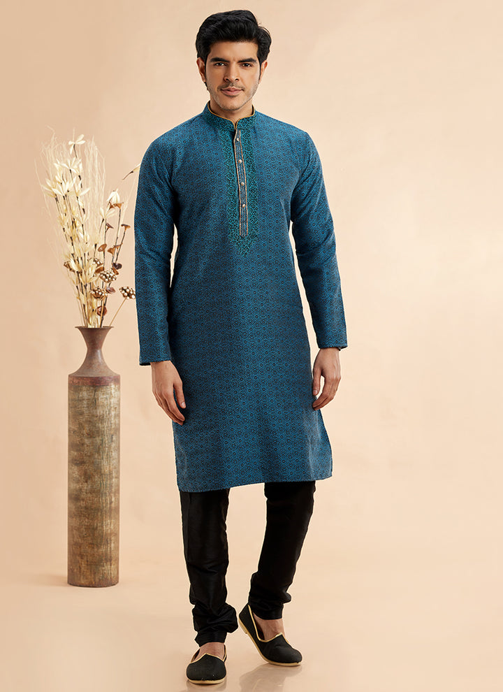 Jacquard Art Silk Kurta Pajama | Elegant Machine Work for Festivals & Weddings