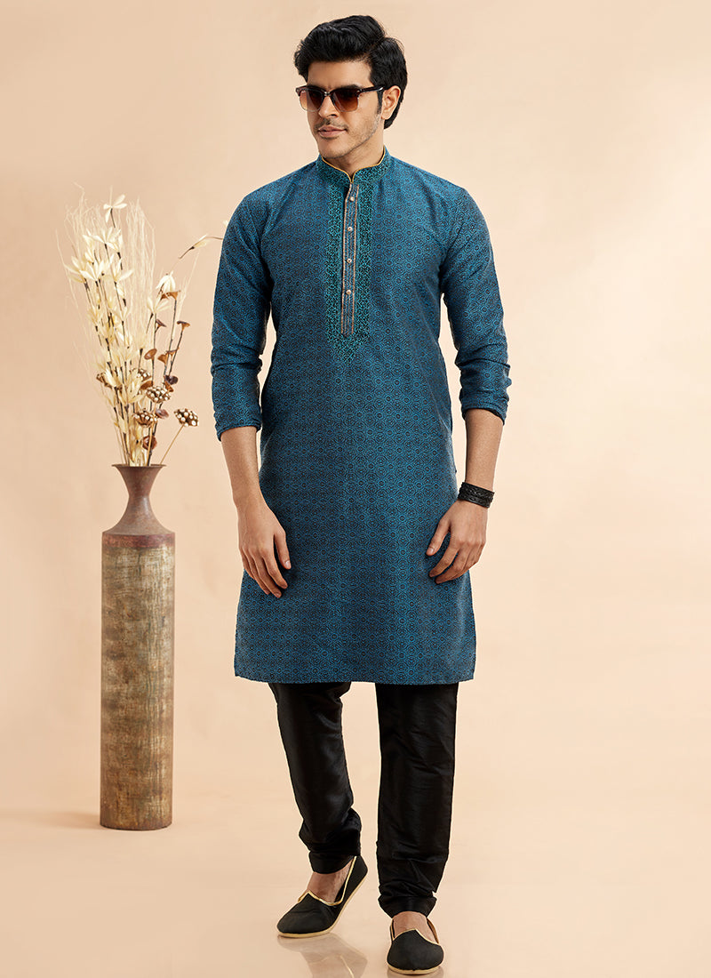 Jacquard Art Silk Kurta Pajama | Elegant Machine Work for Festivals & Weddings