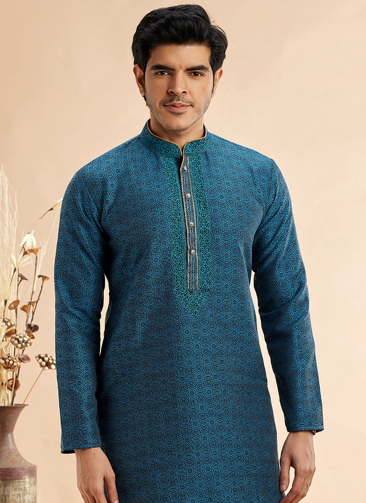 Jacquard Art Silk Kurta Pajama | Elegant Machine Work for Festivals & Weddings