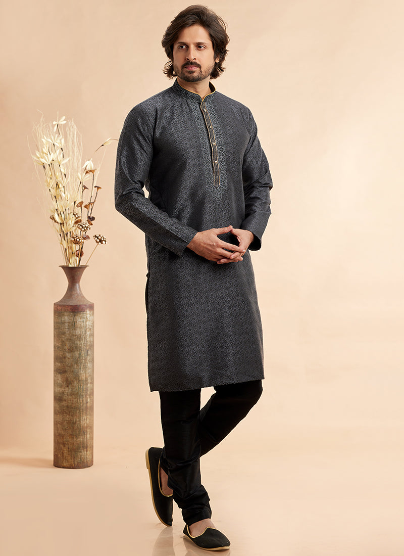 Jacquard Art Silk Kurta Pajama | Elegant Machine Work for Festivals & Weddings