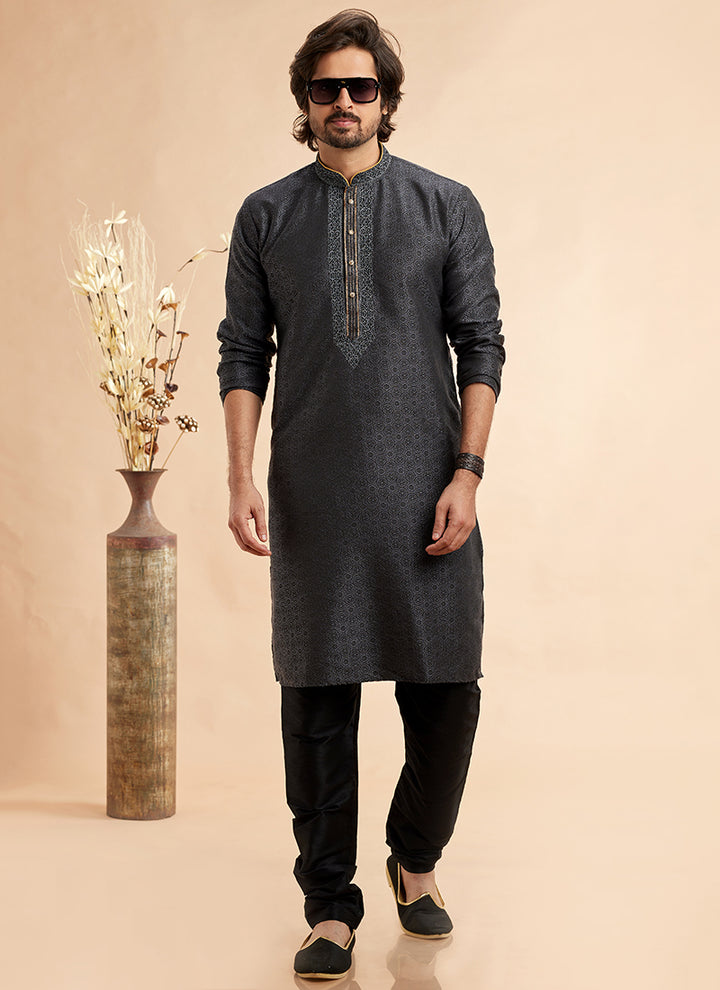 Jacquard Art Silk Kurta Pajama | Elegant Machine Work for Festivals & Weddings