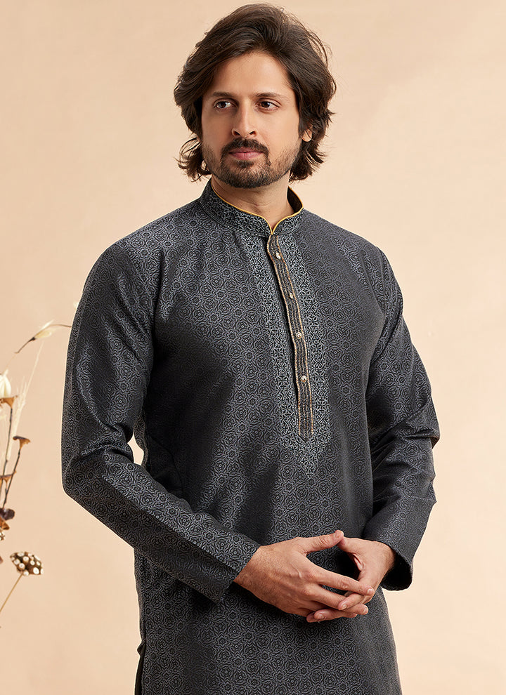 Jacquard Art Silk Kurta Pajama | Elegant Machine Work for Festivals & Weddings