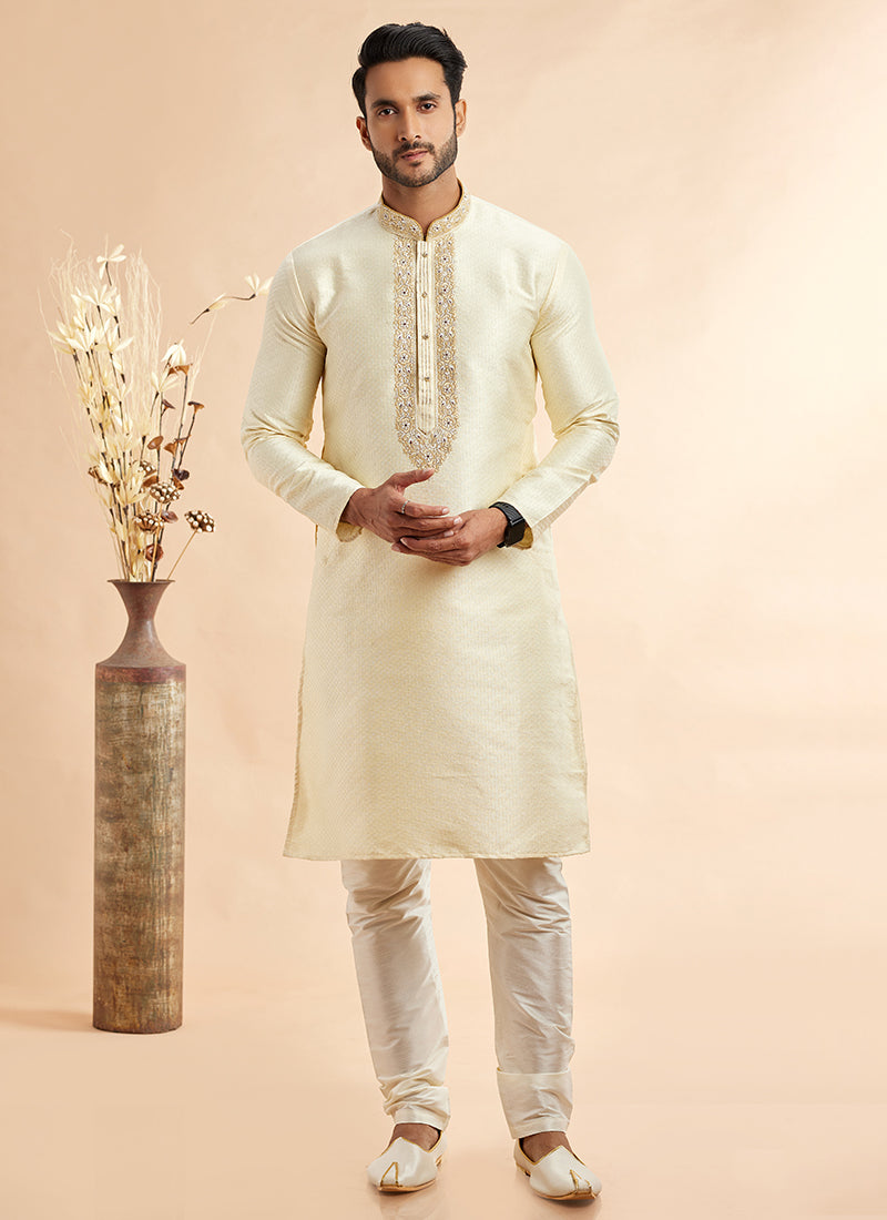 Traditional Jacquard Kurta Pajama | Art Silk & Machine Work for Celebrations