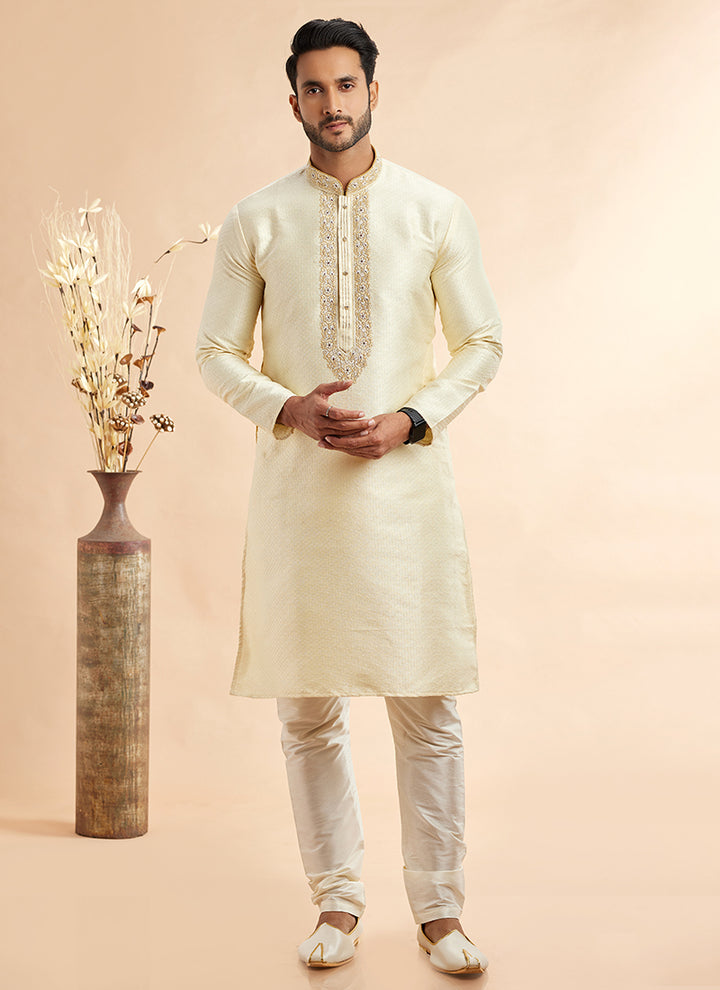 Traditional Jacquard Kurta Pajama | Art Silk & Machine Work for Celebrations