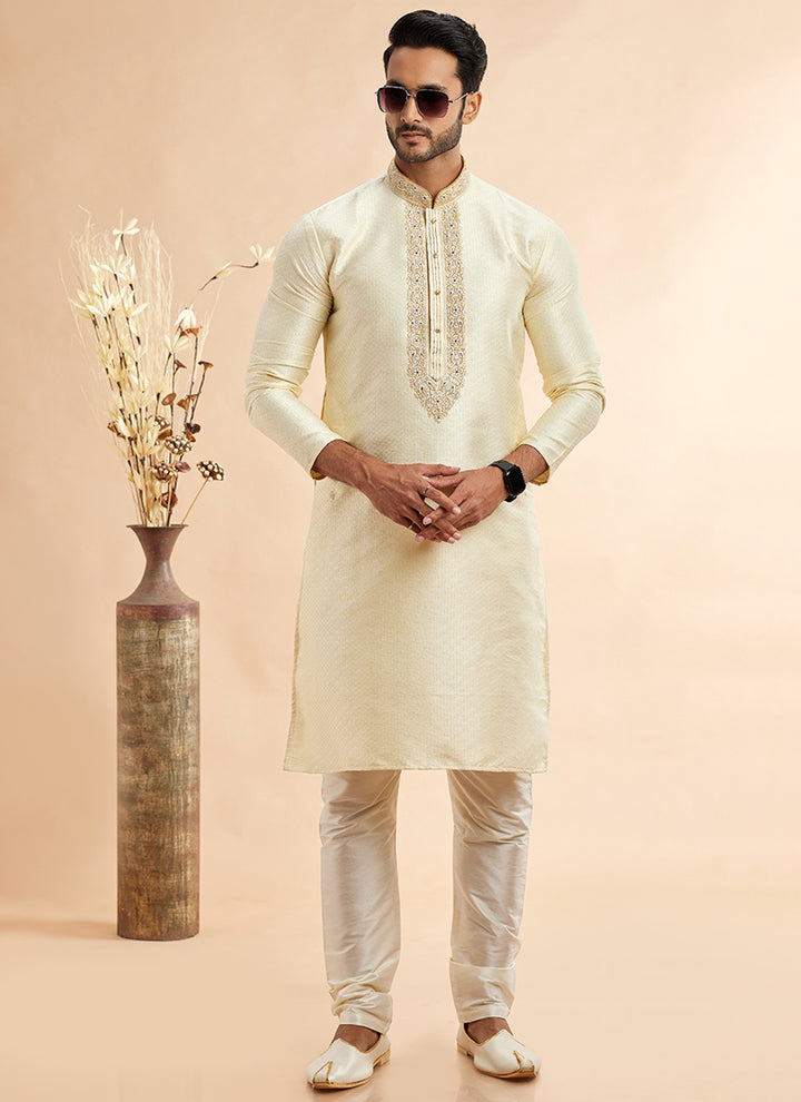 Traditional Jacquard Kurta Pajama | Art Silk & Machine Work for Celebrations