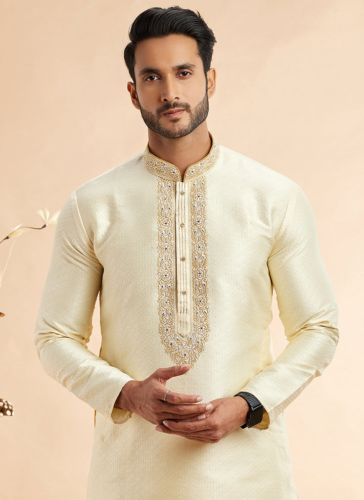 Traditional Jacquard Kurta Pajama | Art Silk & Machine Work for Celebrations