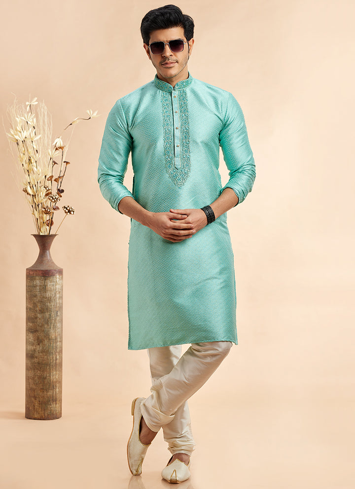 Traditional Jacquard Kurta Pajama | Readymade Art Silk Outfit for Celebrations