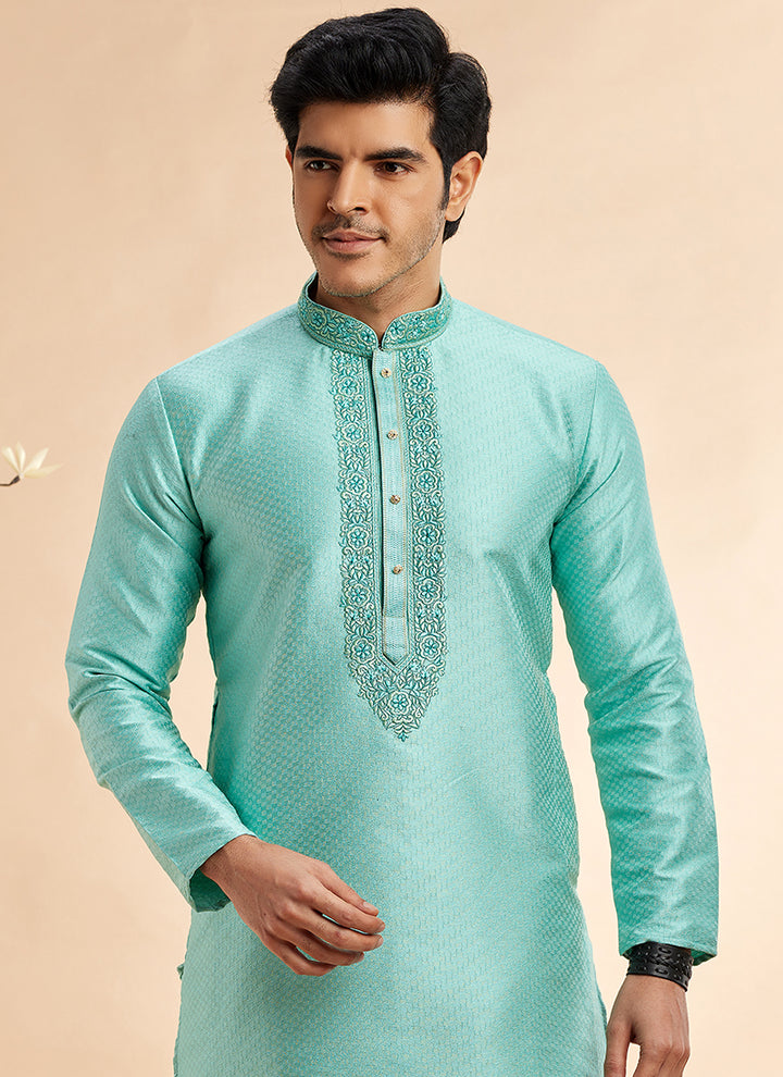 Traditional Jacquard Kurta Pajama | Readymade Art Silk Outfit for Celebrations