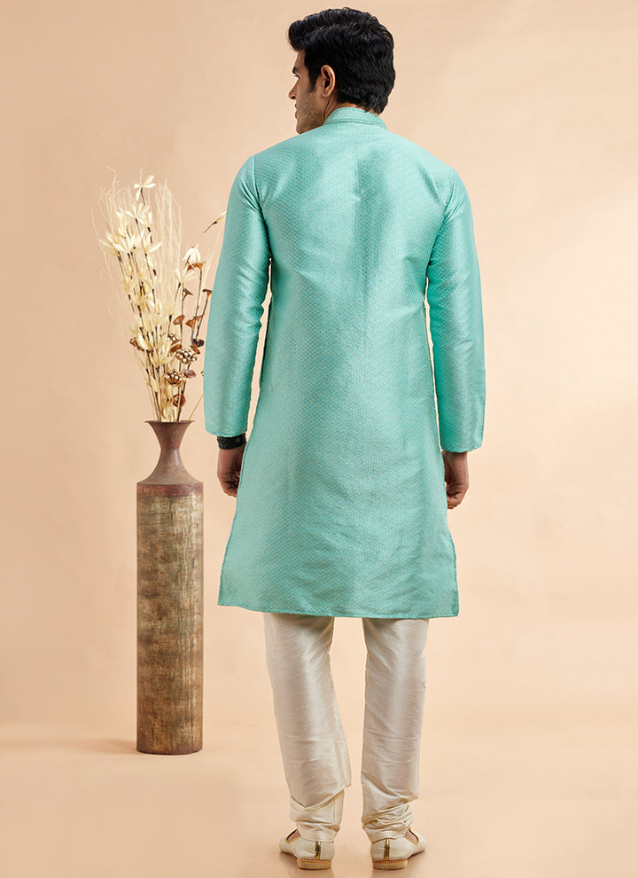 Traditional Jacquard Kurta Pajama | Readymade Art Silk Outfit for Celebrations