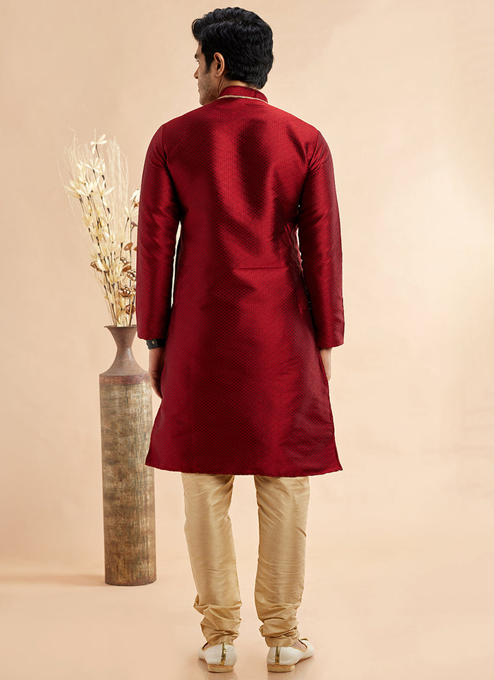 Traditional Jacquard Kurta Pajama | Readymade Art Silk Outfit for Celebrations