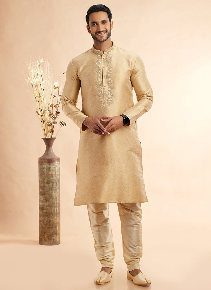 Traditional Jacquard Kurta Pajama | Readymade Art Silk Outfit for Celebrations
