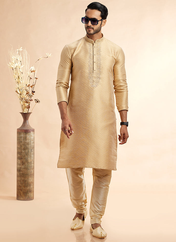 Traditional Jacquard Kurta Pajama | Readymade Art Silk Outfit for Celebrations