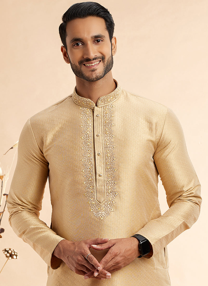 Traditional Jacquard Kurta Pajama | Readymade Art Silk Outfit for Celebrations