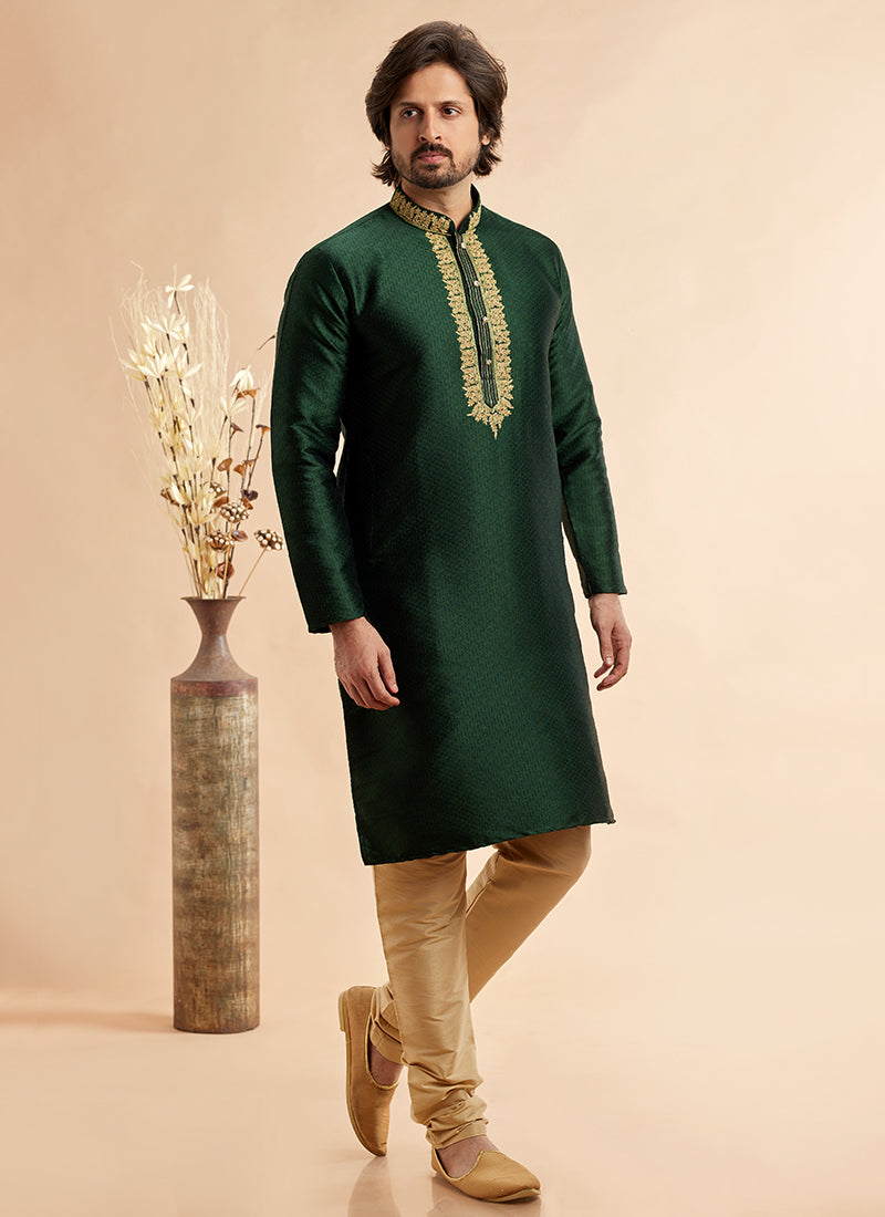 Jacquard Art Silk Kurta Pajama | Machine Work Readymade Set for Festivals
