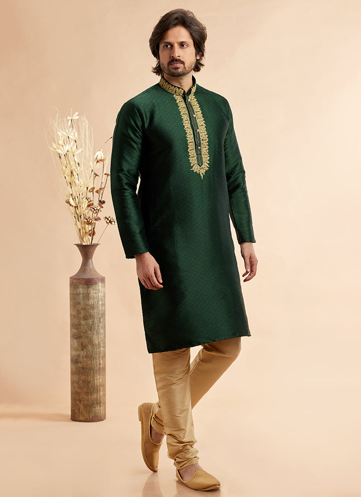 Jacquard Art Silk Kurta Pajama | Machine Work Readymade Set for Festivals