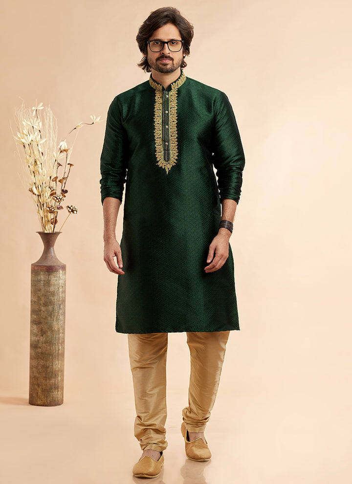 Jacquard Art Silk Kurta Pajama | Machine Work Readymade Set for Festivals