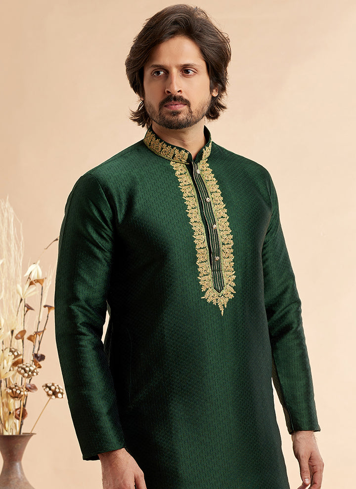Jacquard Art Silk Kurta Pajama | Machine Work Readymade Set for Festivals