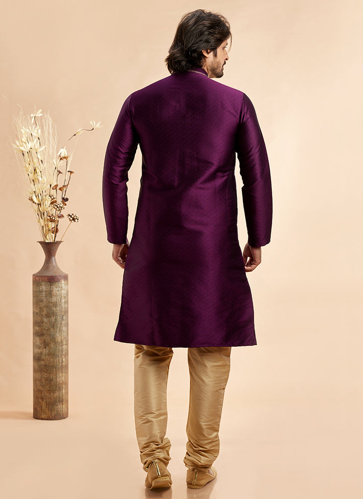 Jacquard Art Silk Kurta Pajama | Machine Work Readymade Set for Festivals